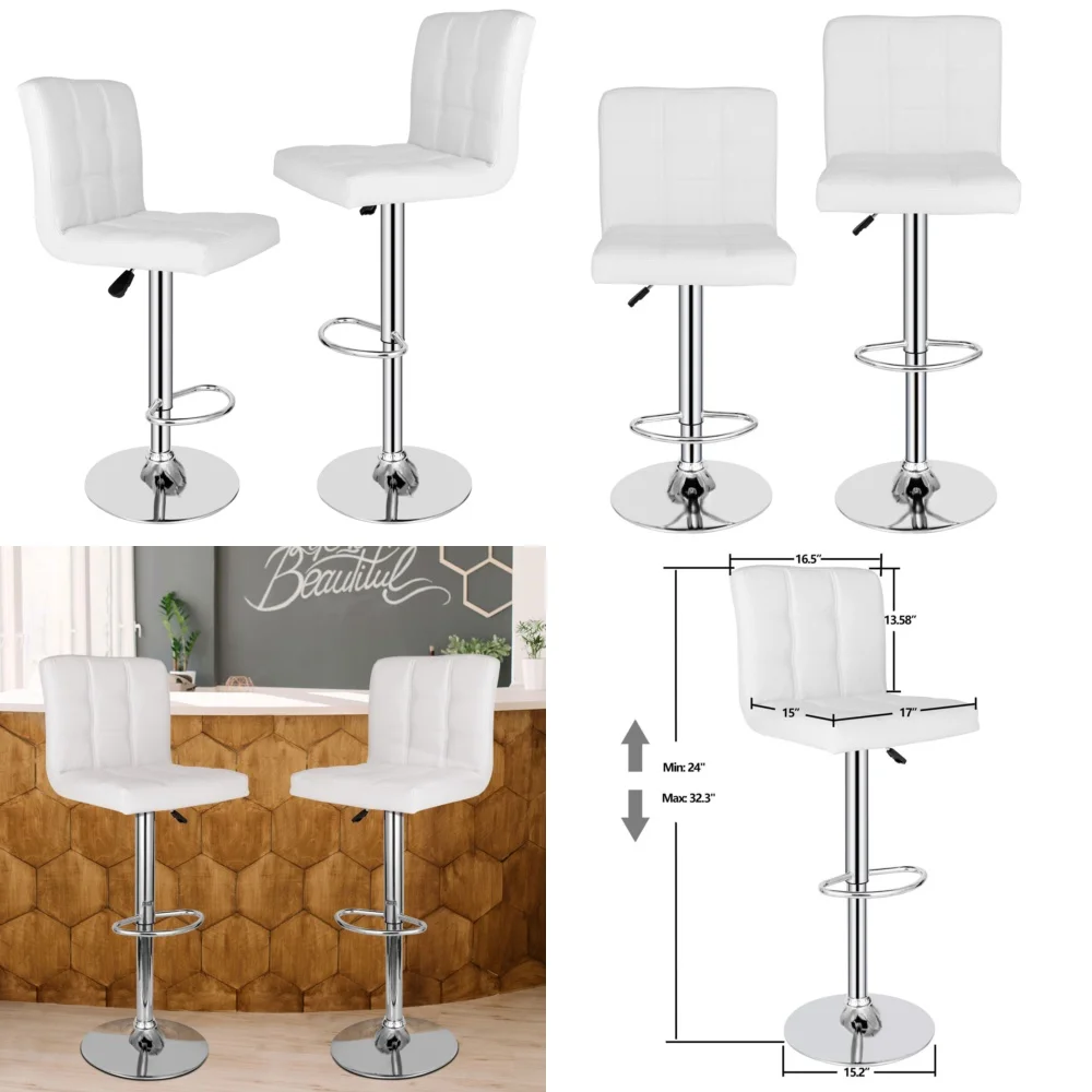 

Makeup VanitiesSet of 2 PU Leather Swivel Bar Stools Adjustable Height Kitchen Bar Chairs Comfortable Seat