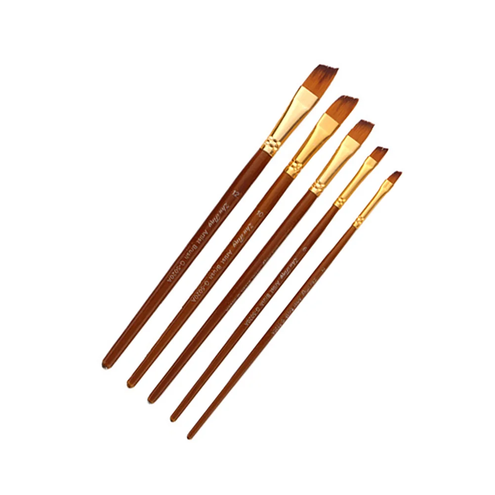 Duas cores pincel de pintura para crianças, pintura a óleo, desenho, madeira, bambu, nylon, 5 pcs