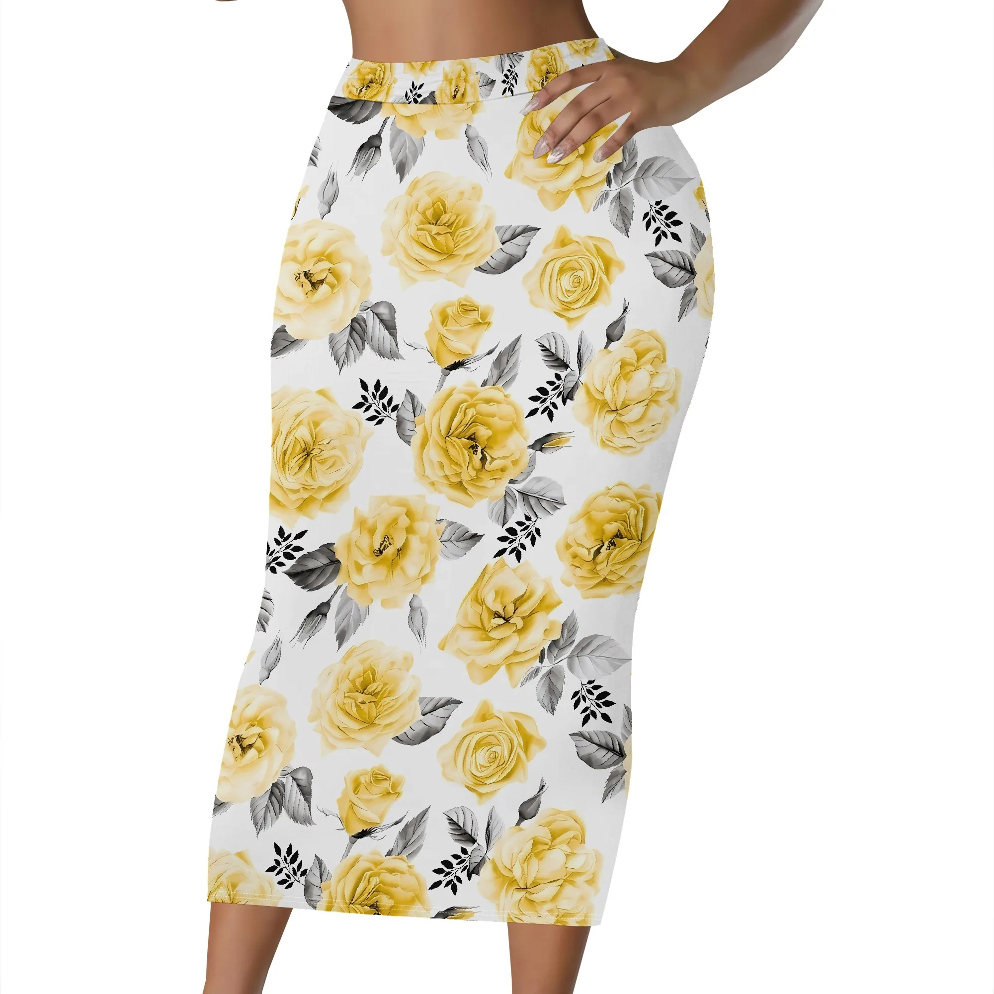 Blumenmuster Midi-Rock, Vintage Lilien-Print Bleistiftrock, Eleganter A-Linien-Rock mit Blattmuster für Damen, S-2XL – Detail 8