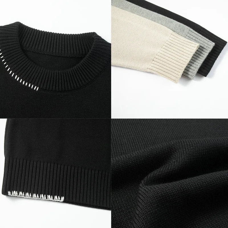 남성용 트렌디 캐주얼 가을 겨울 크루넥 니트 스웨터 긴팔 자켓 앞면 로고 루즈핏 올매치