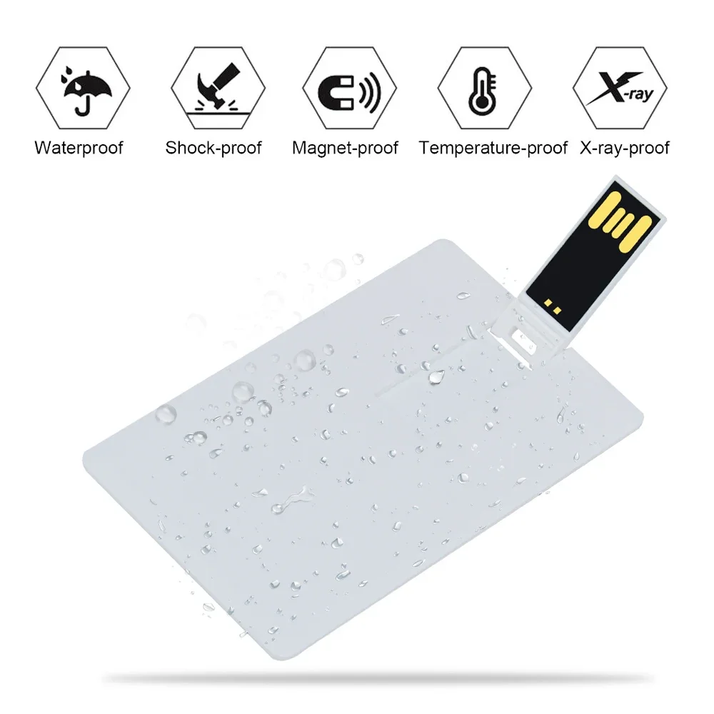 100 unids / lote Tarjeta de crédito USB 2.0 unidad flash 32GB 64GB 128GB pendrive Impermeable 4GB 8GB Pen Drive 16GB Memory Stick logotipo personalizado