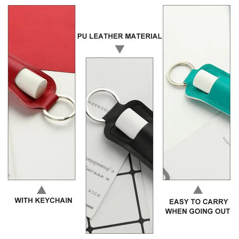 Holder Portable Lip Balm Bottle Packaging Cover Key Ring Pu Leather Chapstick Pouch Keys Ring Lipstick Lip Gloss Bag Keychain view 6