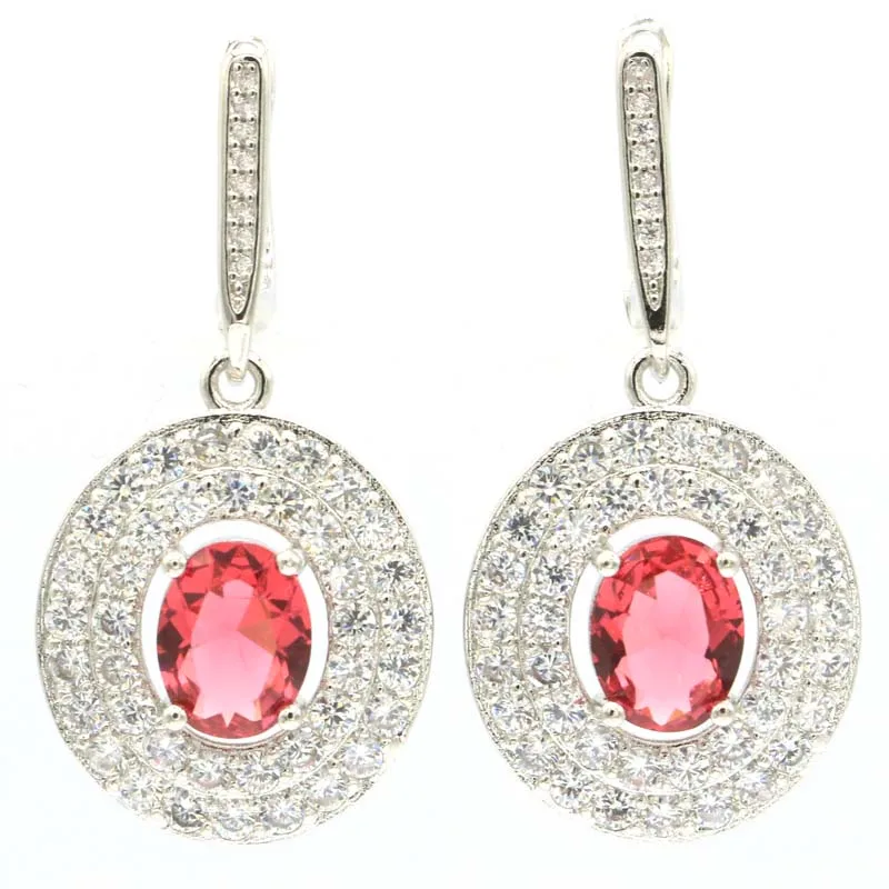 

Buy 4 Get 1 Free 38x18mm Pretty Pink Raspberry Rhodolite Garnet Violet Tanzanite White CZ Woman's Silver Pendant