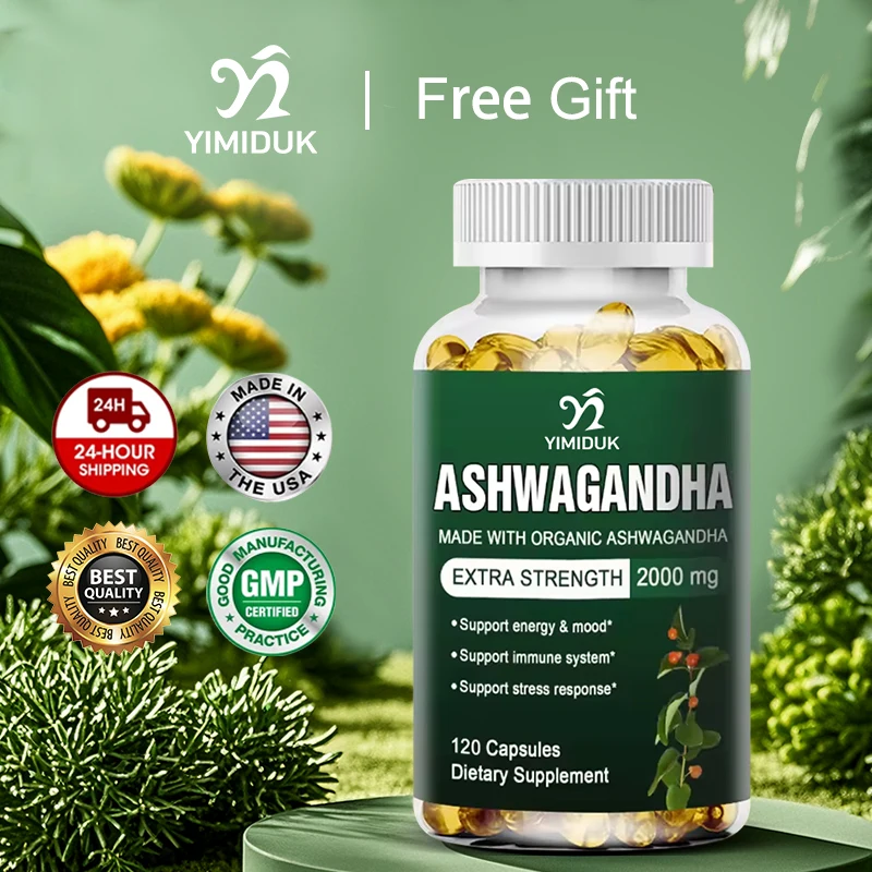 

Yimiduk Ashwagandha 2000 Mg Capsules, for Cortisol Manager, Adrenal, Extra Strength Stress, Non GMO, Vegan, Gluten Free