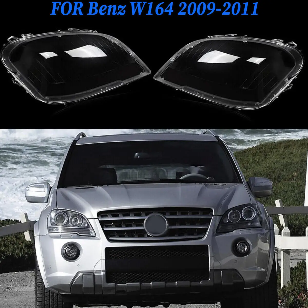 For Mercedes Benz W164 ML-Class ML300 ML350 ML450 2009 2010 2011 1Pair Front Headlight Lens Cover Transparent Lampshade