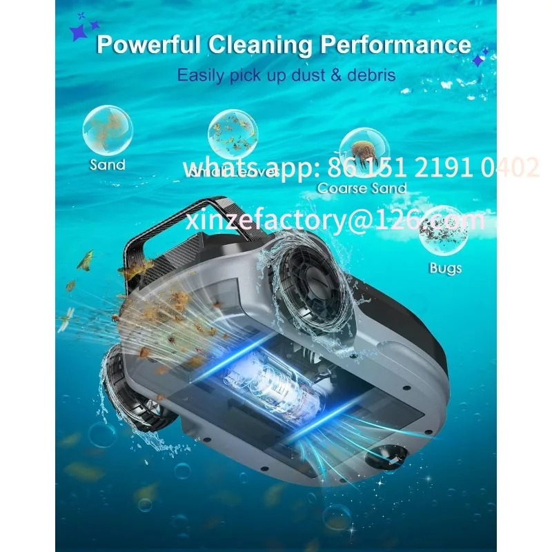 Robotyczny odkurzacz do basenów z możliwością personalizacji, akumulatorowy robotyczny czyścik do basenów naziemnych i gruntowych, do basenów płaskich, do basenów o powierzchni do 90 m².