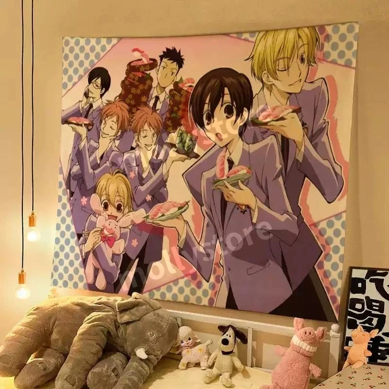 VIKAMA Anime-Wandteppich aus Polyester, Vintage-Manga-Dekoration für Schlafzimmer, Wohnheim, Fotohintergrund-Dekoration