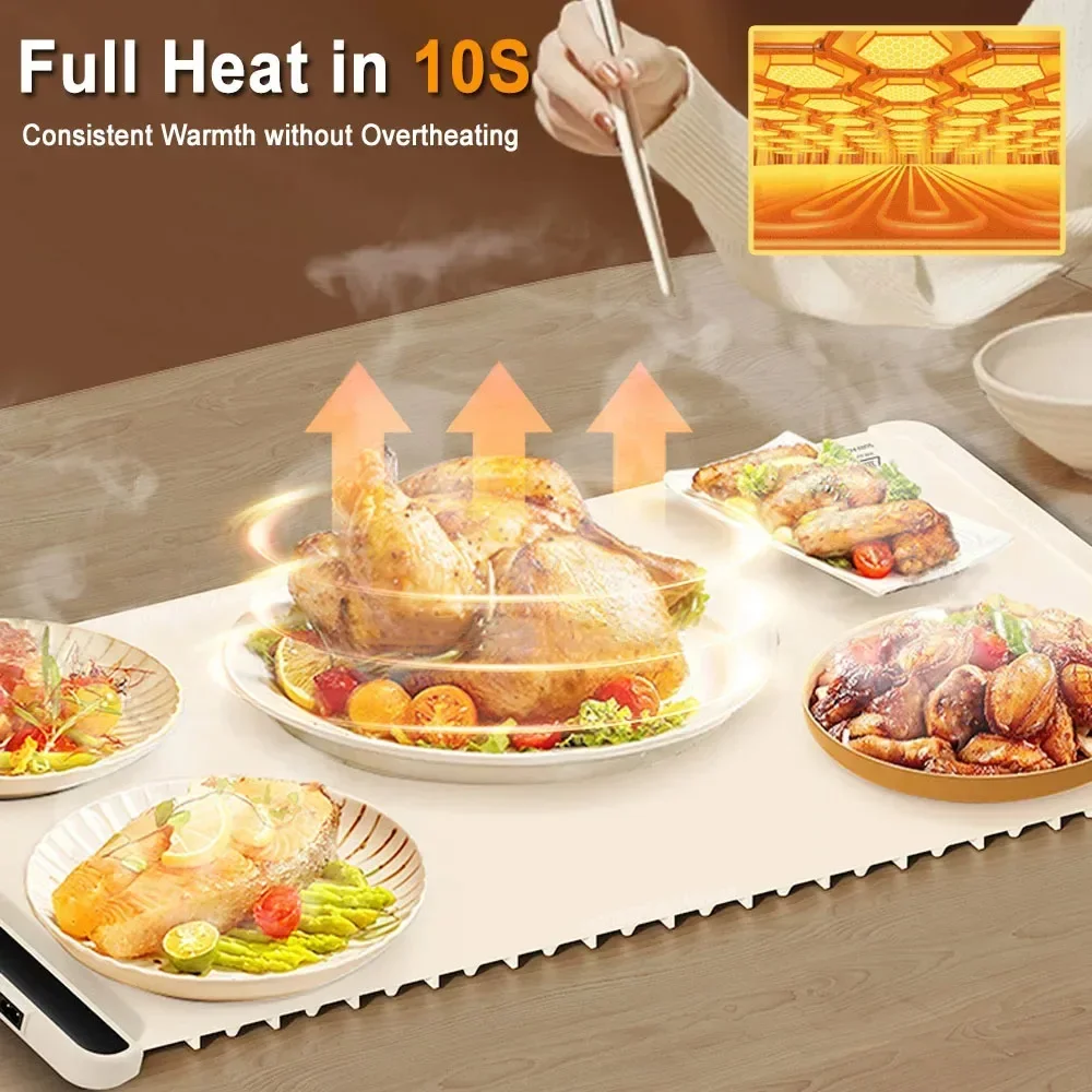 Electric Warming Tray Food Warmer Mat Foldable Food Warm Plate Party Fast Heating Plate Portable Silicone Electric Warming Tray