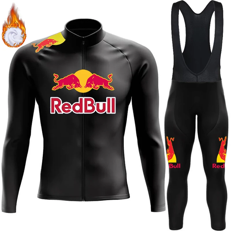 

Cycling Jersey Winter Thermal Men's Red Bull Fleece Suit Man Clothing Bib Jackets Maillot Set Sets Bicycles Termal Mens Clothes