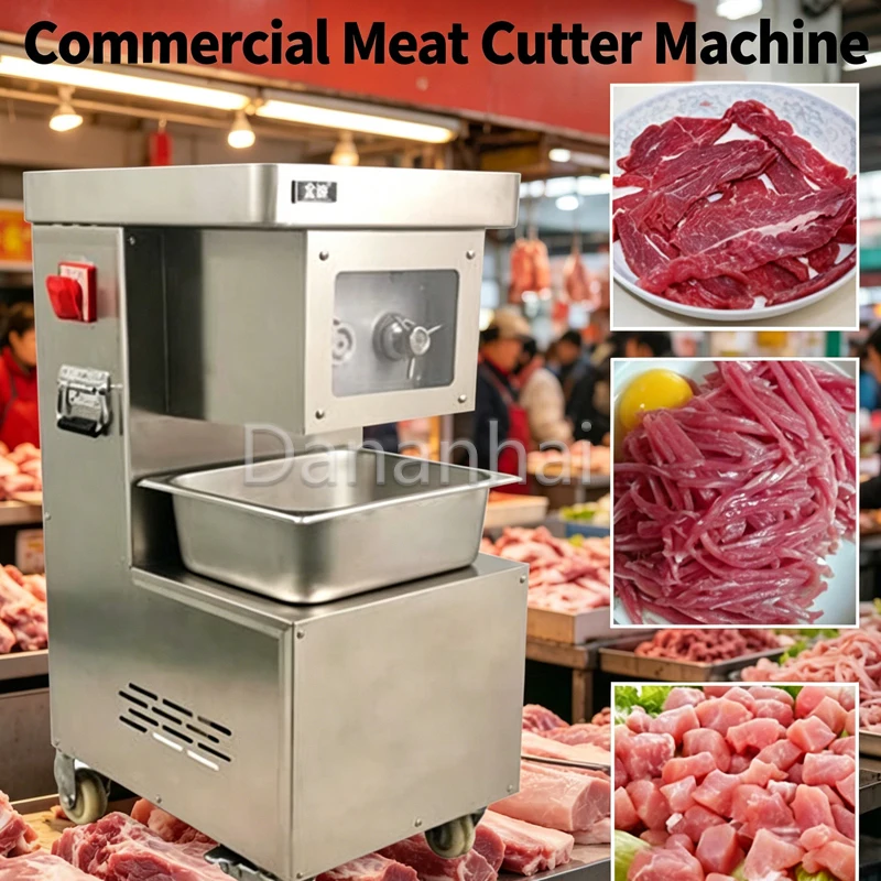Commercial Electric Meat Cutter Stainless Steel Automatic Vegetable Cutting Grinding Machine with EU/US Plug