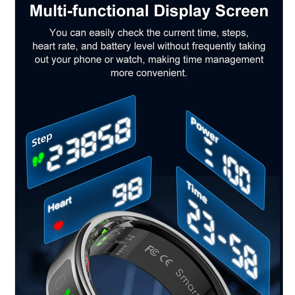 Smart Ring LED Display Screen Heart Rate Blood Oxygen Monitor Smartring Men Women Waterproof Multi Sports Modes Ring For Xiaomi image 4