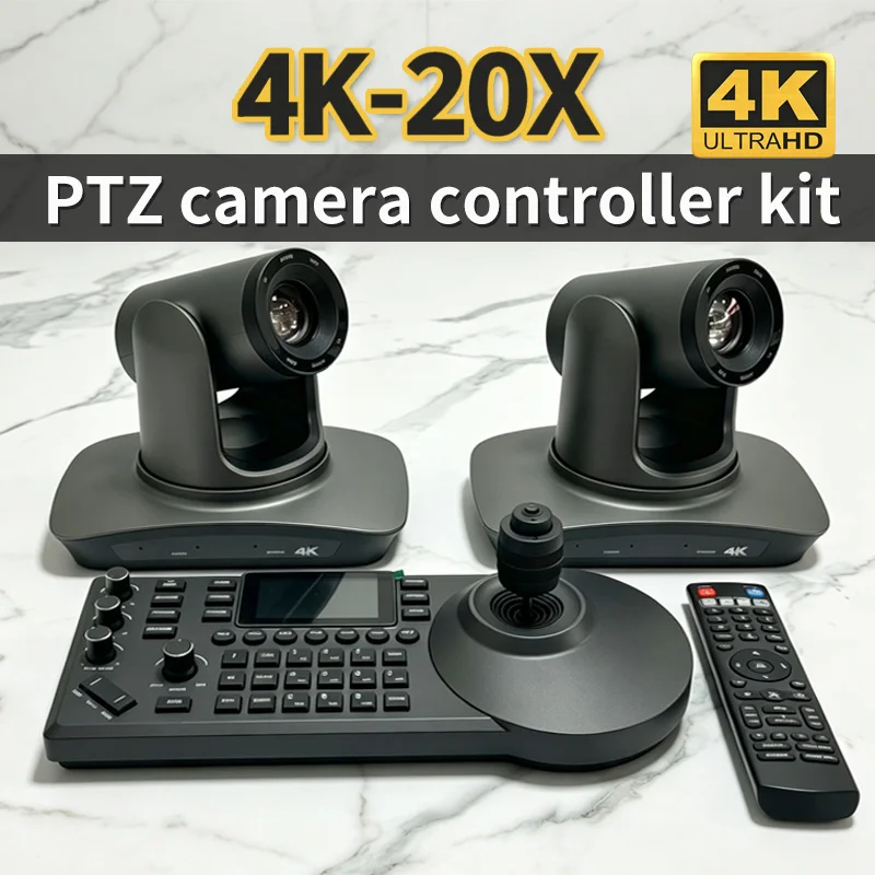 Cámara PTZ 4K con Zoom 20X y Seguimiento por IA, Kit de Cámara para Conferencias, HDMI/USB/LAN, para Transmisión en Vivo desde Iglesias/Reuniones en Línea/YouTube, ATEM