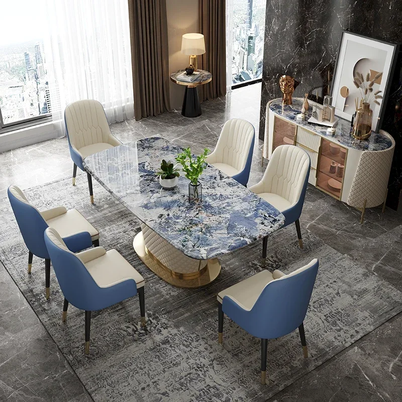 Marble dining table modern simple luxury rectangular dining table designer dining table high-end