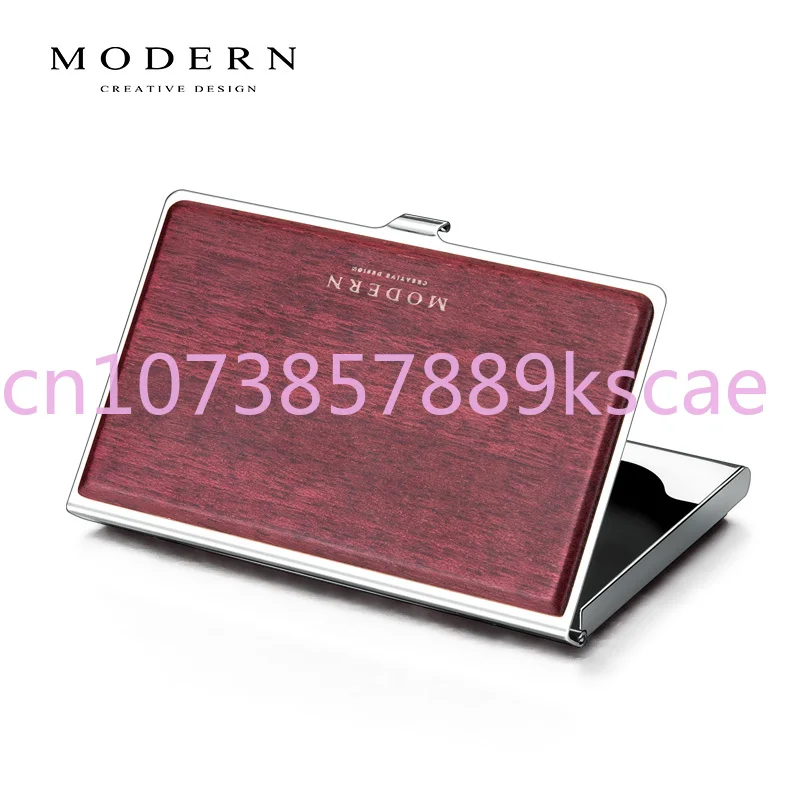 Stainless Steel Business Card Holder Business Fashion Wooden Business Card Case Creative Ultra-Thin Large Capacity