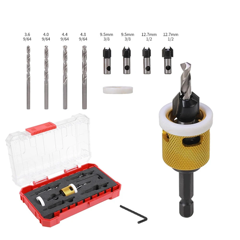 For Plastic Boards 5-Piece Drill Set Adjustable Depth Stop DIY Projects 1 8 X3 8 Easy To Carry MDF And Plywood