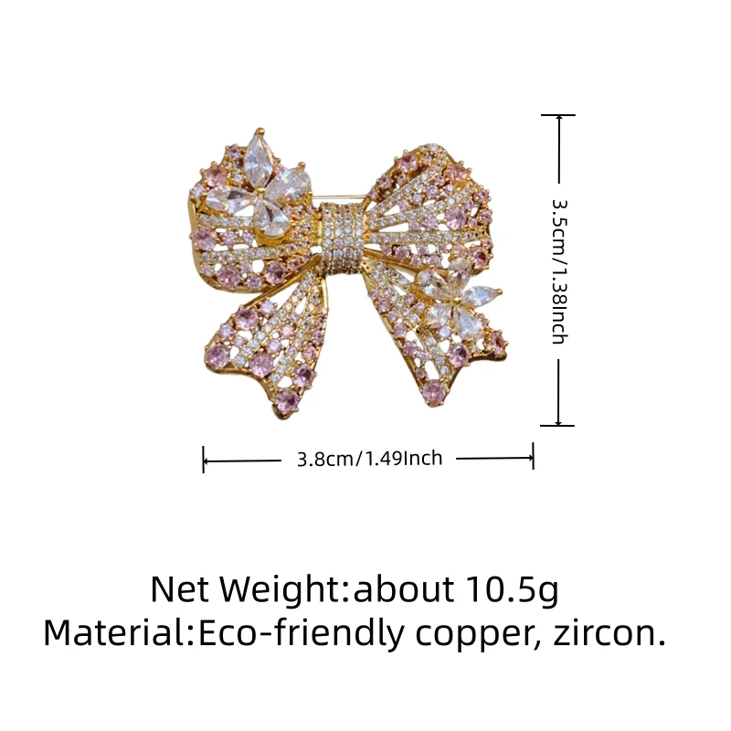 Full Zircon Bowknot Brooch for Women Girls Hollow French Palace Style Luxury Sparking Zirconia Brooches Label Pin Gift