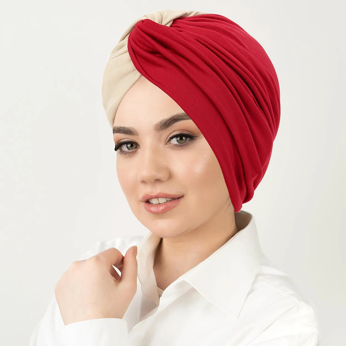 Muslim Color-blocking Hijab Cap Undercap Hijabs Women Abaya Islamic Abayas Jersey Instant Wrap Women Arabic Caps