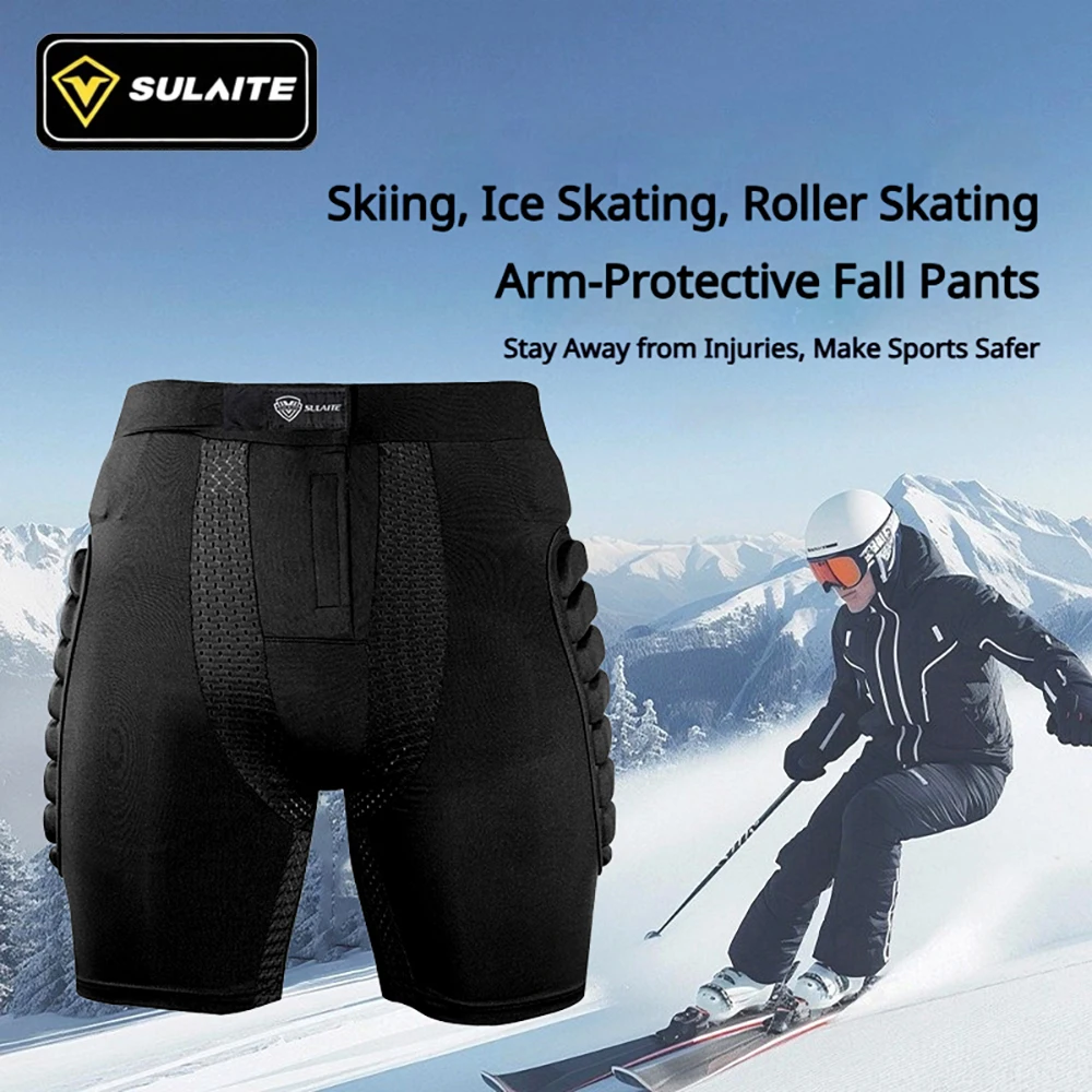 SULAITE Snowboard Hip Protective Padded Shorts EVA Shockproof Breathable Mesh Skate Protective Gear Impact Shorts for Skiing Mot