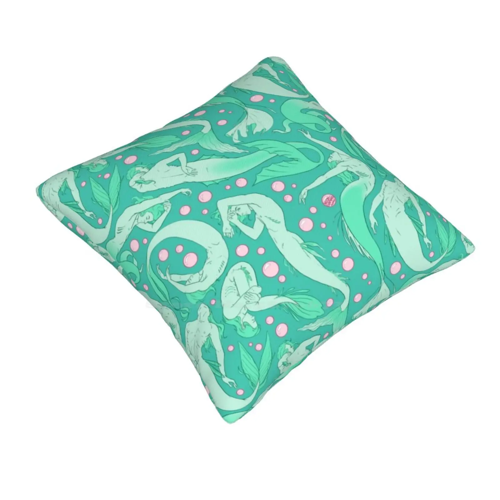 Tails Of The Deep Pillowslip Pillowcase Mermaid Merman Ocean Water Teal Pink Fish Tail Fin Bubbles