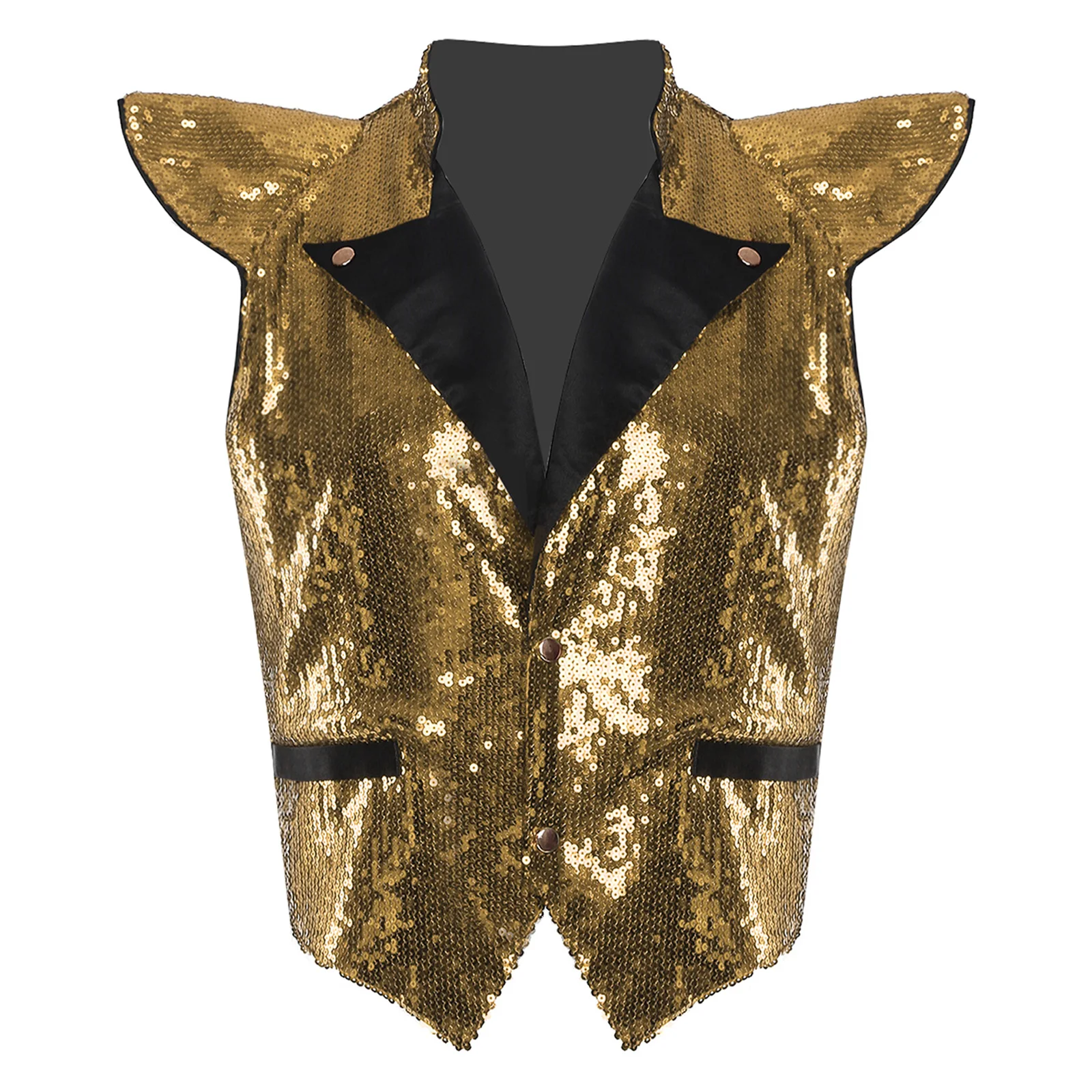 

Mens Jazz Dance Vest Waistcoat All Over Sequins Fly Sleeve Design Notch Lapel V Neck Tank Top for Stage Club Performances