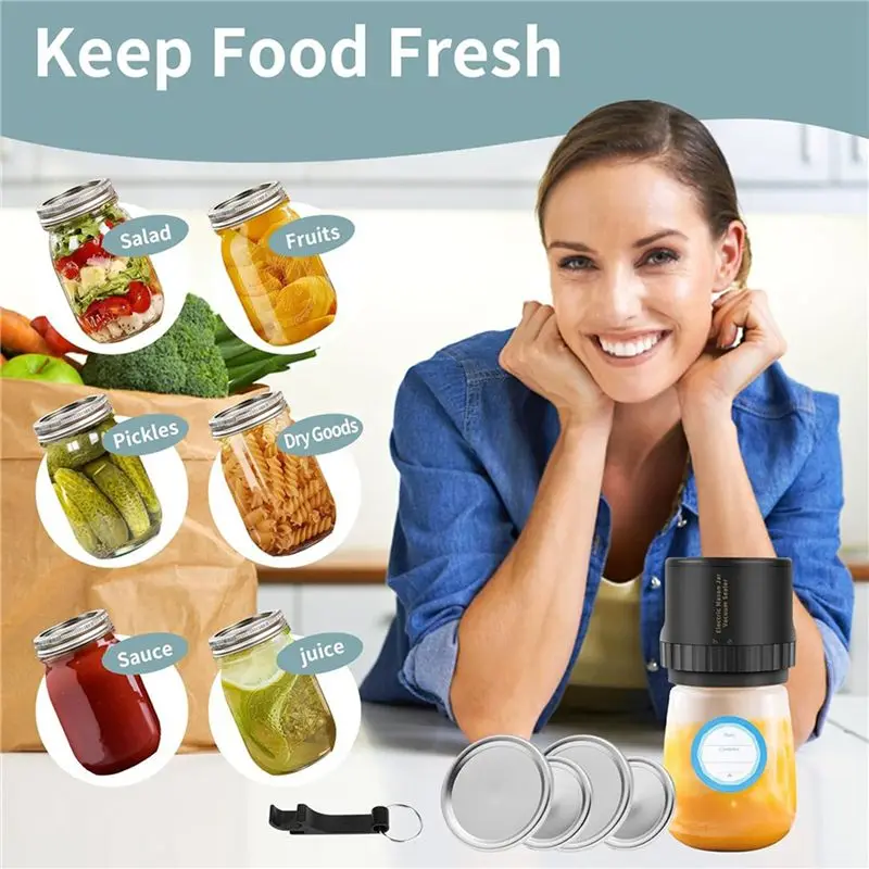 ABMO 2X Vacuum Sealer, Wide Mouth And Regular Mouth Canning Lid Machine Kit For Food Storage Black