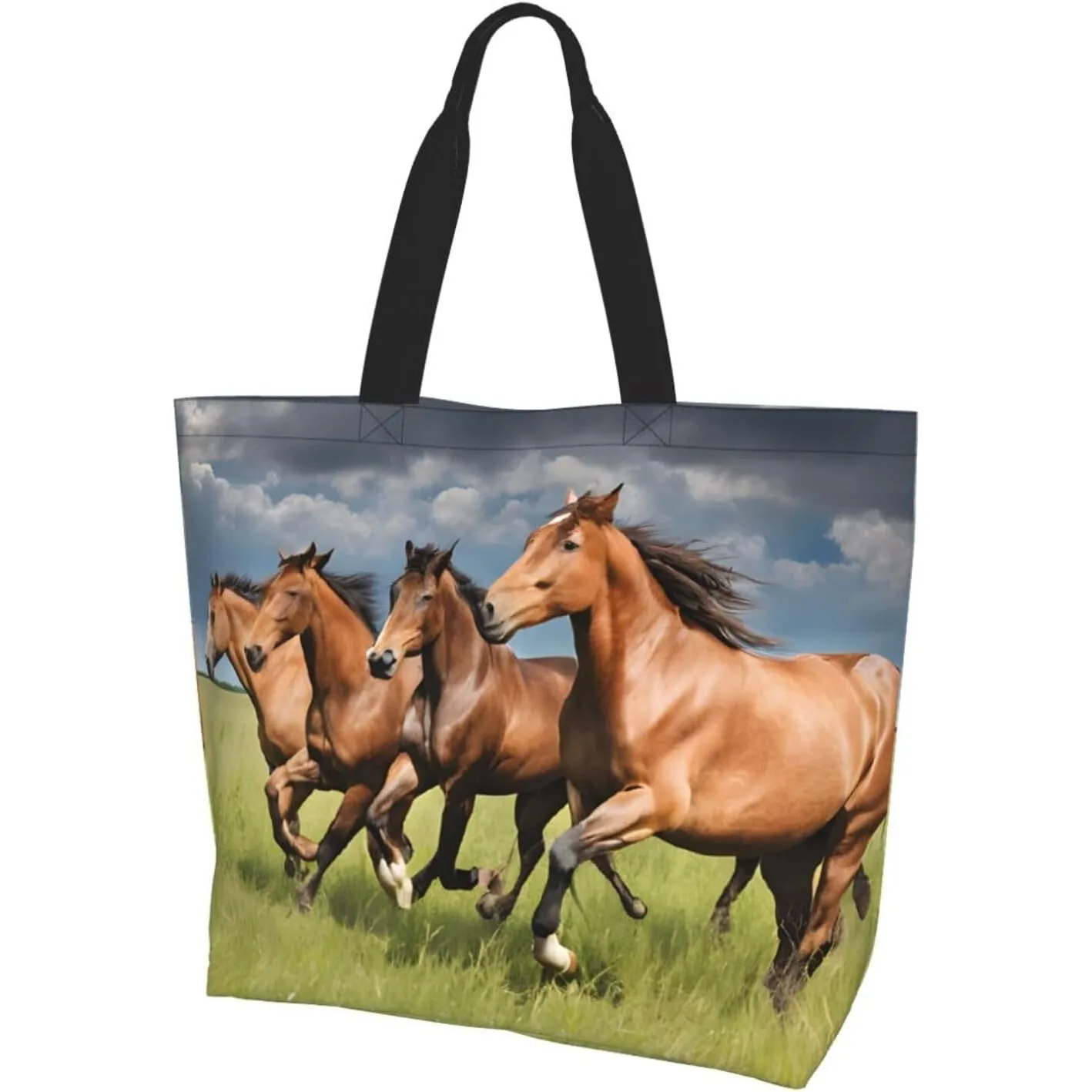 

Большая сумка с принтом лошадей, женская сумка для отдыха на одно плечо, многофункциональная большая сумка для покупок