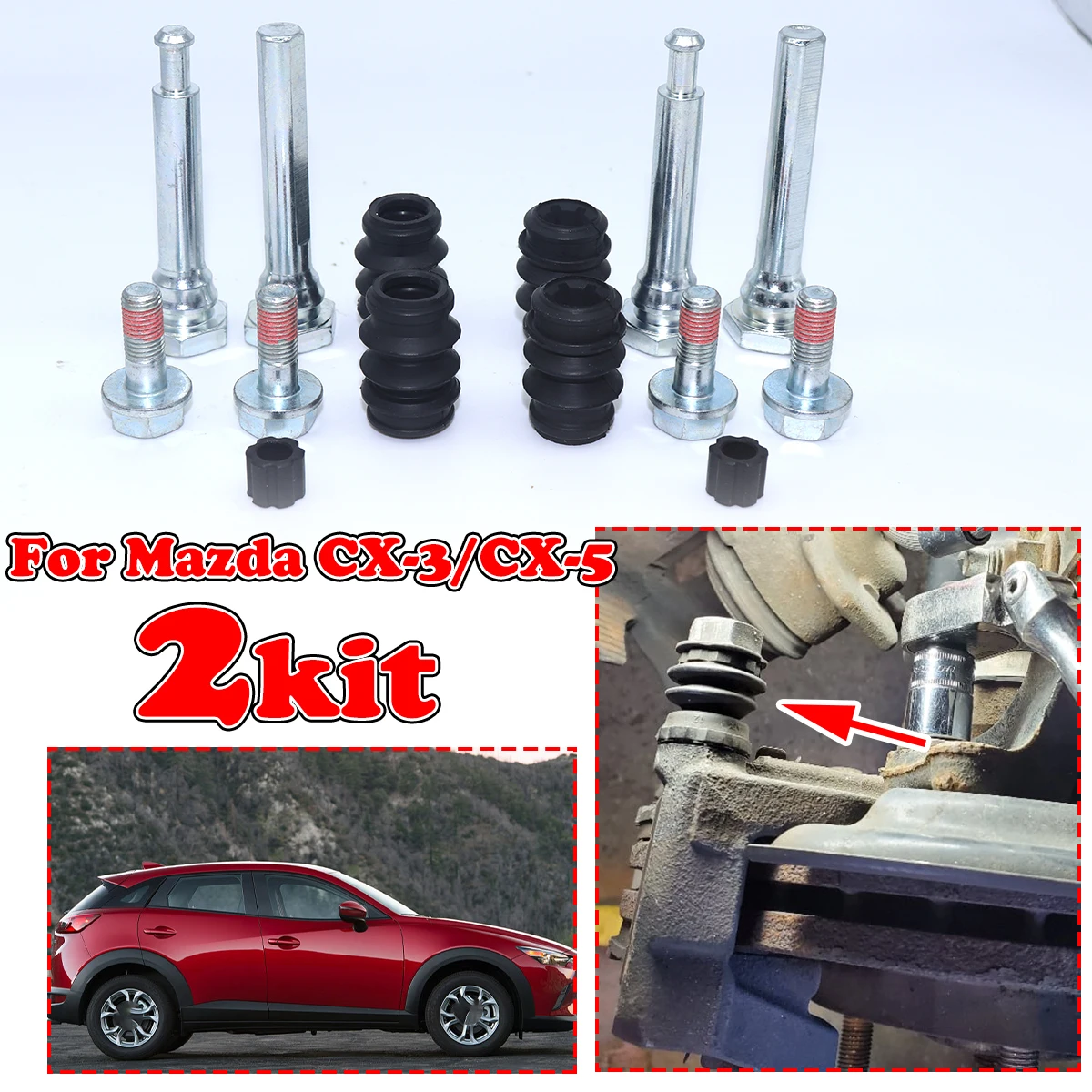 

14pc Front Car Brake Caliper Slider Guide Pins Bolt for Mazda CX-3 DK CX-5 KE KF 2015-2024 Disc Housing Bellows Sleeve Boot Seal