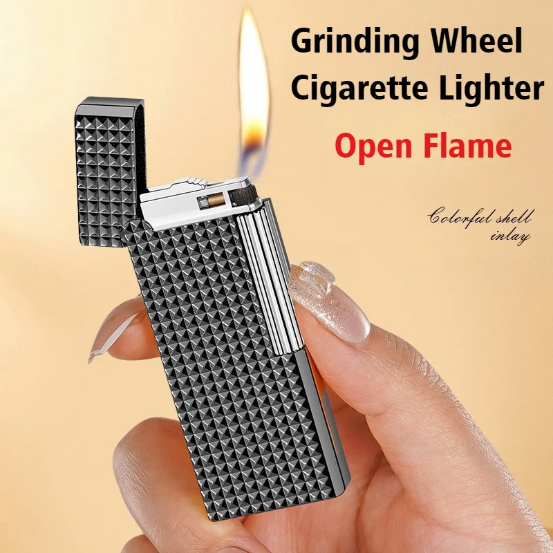 

2025 New Cigar Igniter Grinding Wheel Lighter Windproof Open Flame Metal Electroplating Cigarette Lighters & Smoking Accessories