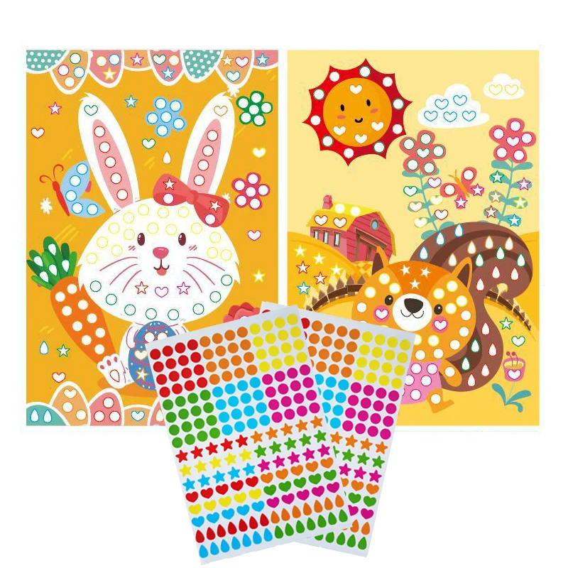 Kids Creative Geometry Shape Cognition Pairing Mosaic Stickers Early Educational Toys Mermaid Princess Animal Puzzle Dot Sticker