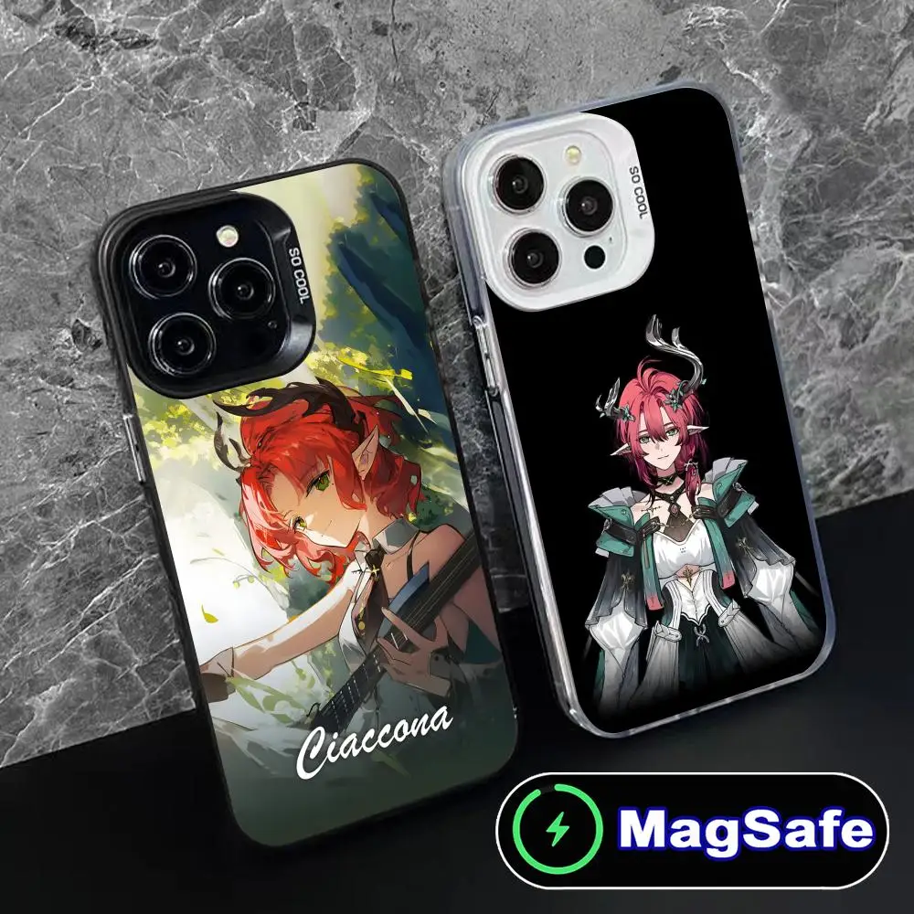 

Чехол для телефона Wuthering Waves Ciaccona для iPhone 16, 15, 14, 13, 12, 11 Pro Max Plus MagSafe, полупрозрачный цветной принт, роскошный