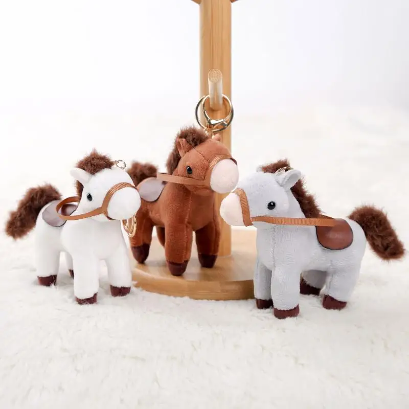 

Cute Reins Horse Mini Pendant Keychian Plush Toy Kawaii Lifelike Animal Simulation Stuffed Doll Bag Decor Friend Kid Gift