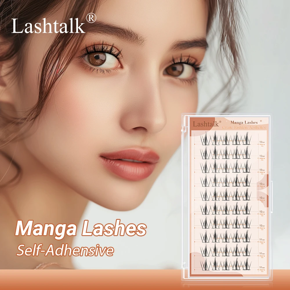 Lashtalk Manga Lashes Self Adhesive DIY False Eyelash No Glue and Remover Needed One-Step Reusable Pre-Glued 50 Clusters