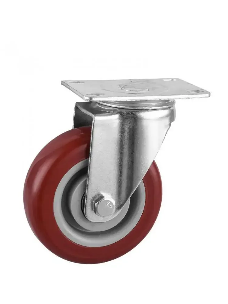 1 Pc 4 Inch Mute Caster, Double Axle Pvc Medium-Sized Red Steering Wheel, Hand Trailer Wheel