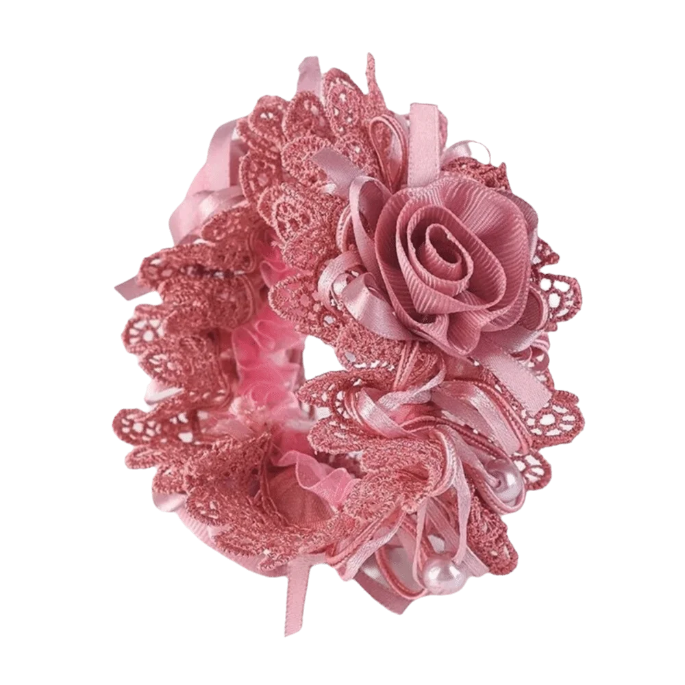 Sweet Lace Hair Tie Polyester Lightweight Flower Embroidered Hair Scrunchies Hair Rope Fabric Bow Hair Accessory Ponytail