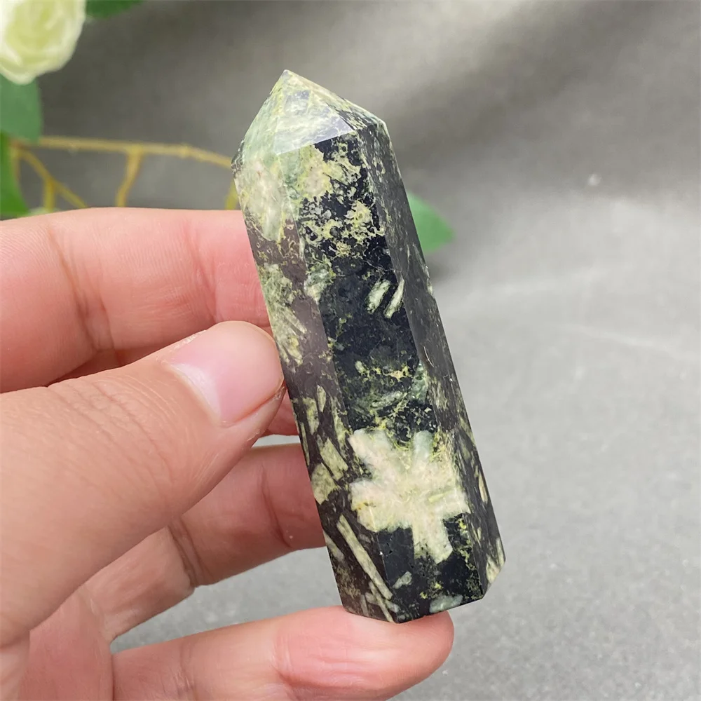 Natural Green Chrysocolla Polished Hexagonal Crystal Spire Home Interior Decoration Ideal for Living Room Bedroom