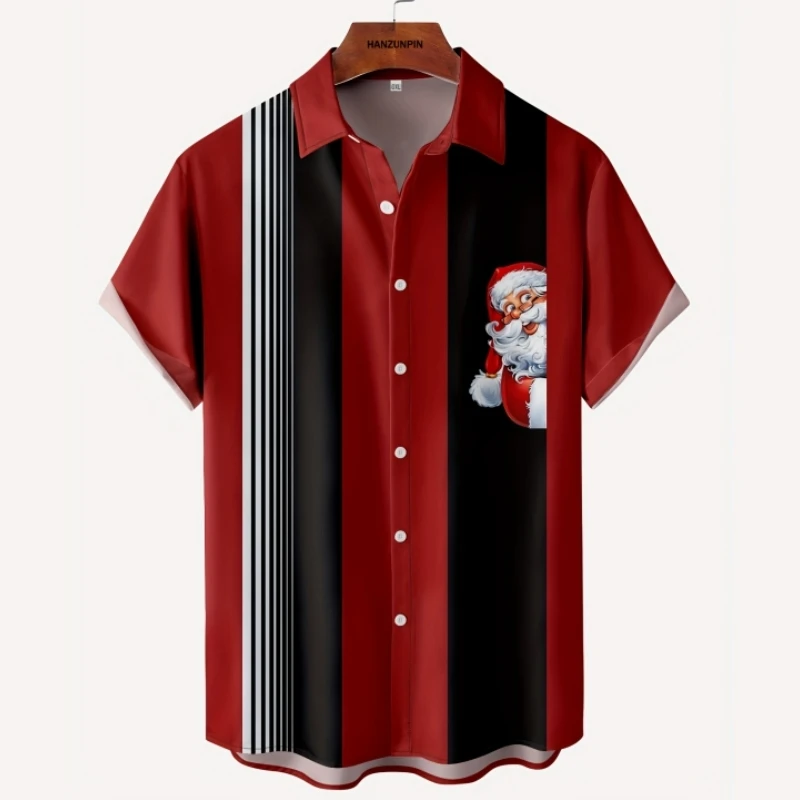 Camicie di babbo natale da uomo di natale estate Casual stampato manica corta nuova camicia oversize con bottoni con risvolto abbigliamento uomo hawaiano Top