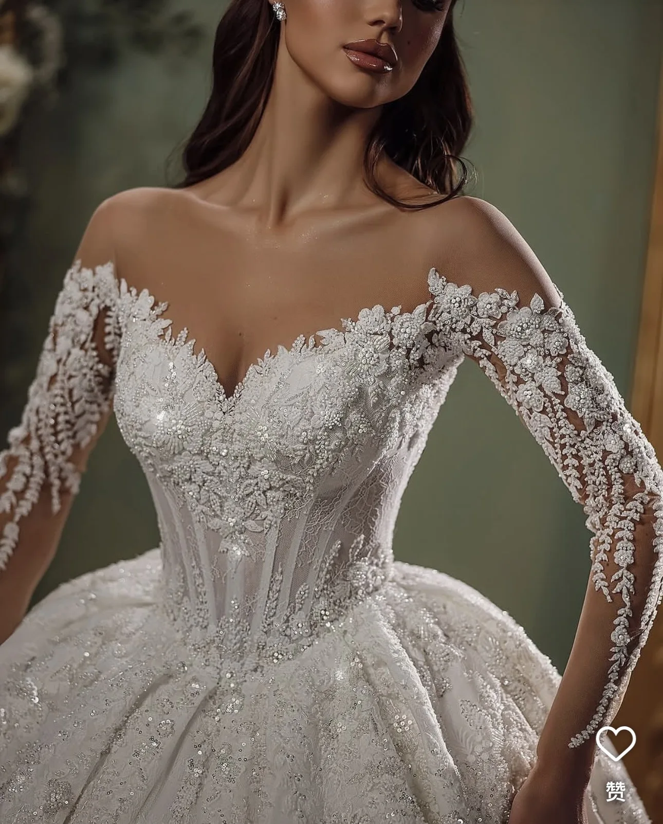 

Customzied Lace Applique Wedding Dress Ball Gown Beaded Bridal Gown Full Sleeves Women Holidays Party Vestido De Novia