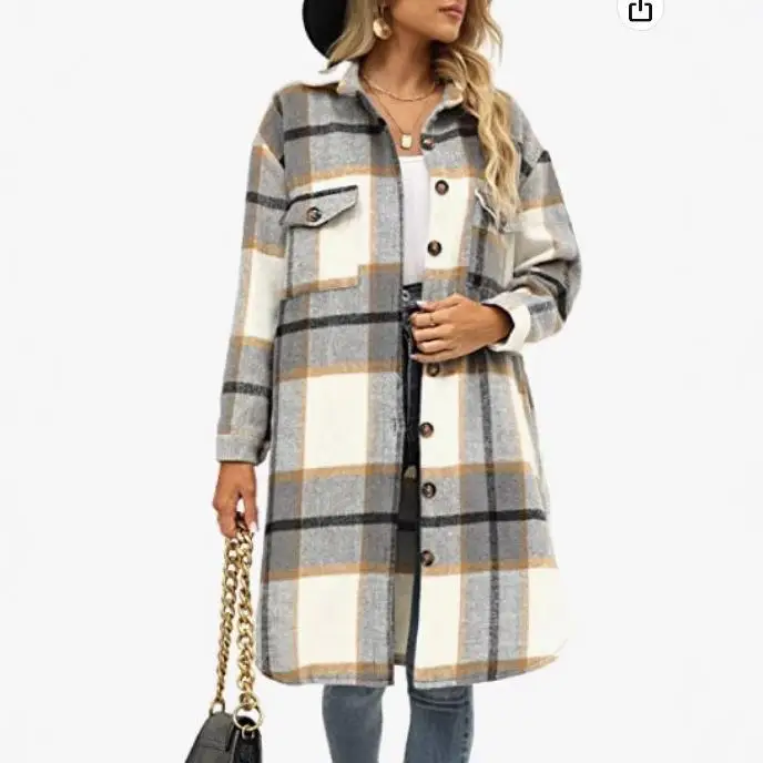 

Women's Plaid Woolen Long Coat Windbreaker Commute Sle Polyester Fiber Medium Thi Winter Season Long Sve Coat