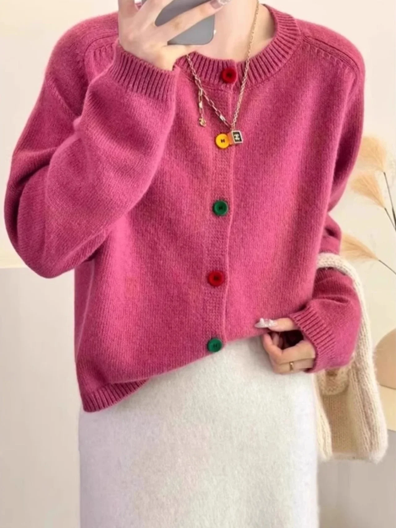 

Ретро круглый цветной вязаный открытый кардиган на пуговицах, женский дизайн ранней весны, нежный тонкий свитер, топ, весна-осень, Wi...