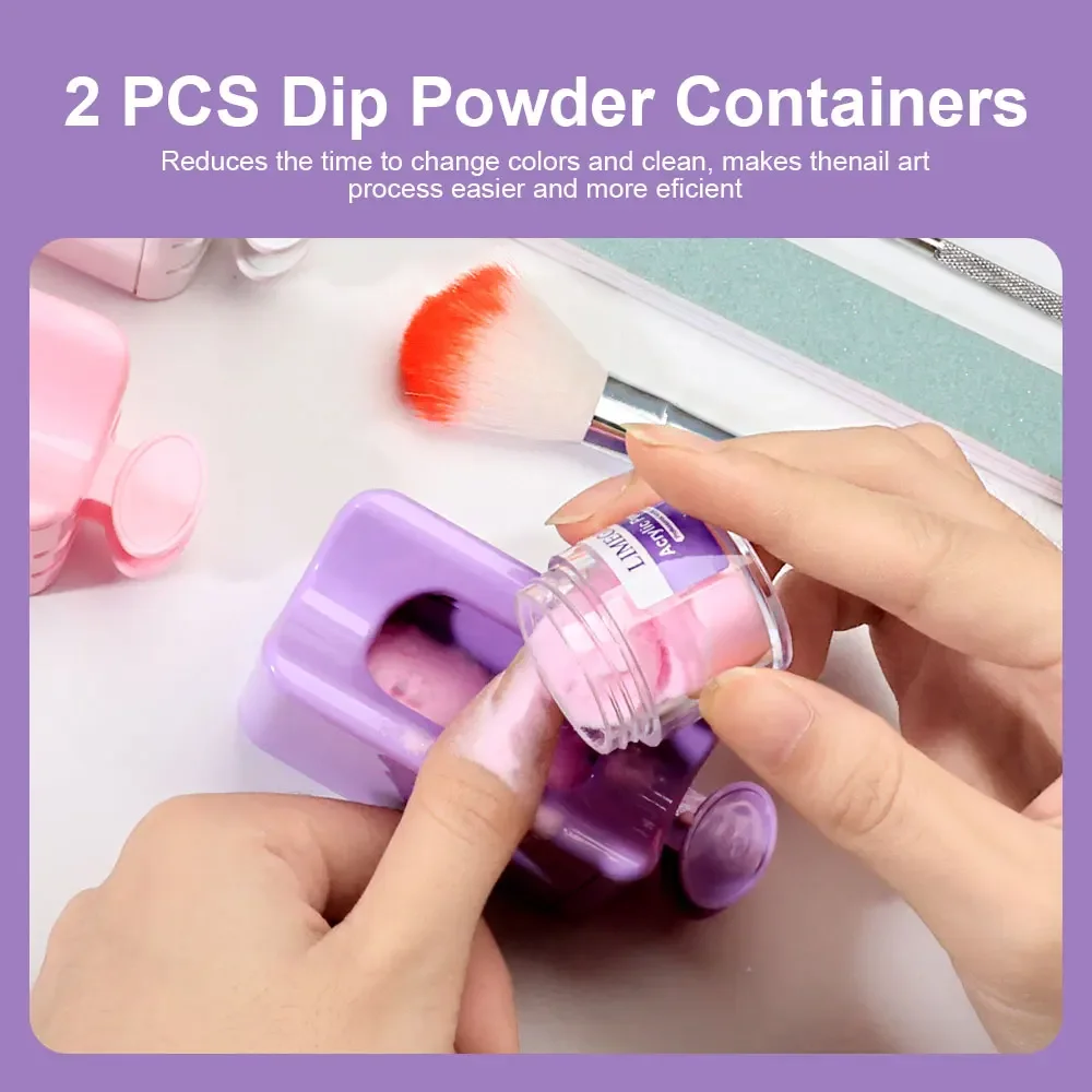 Kit di scatole di immagazzinaggio per accessori per polvere per nail art per unghie Scatola di immagazzinaggio tipo cassetto per polvere con strass glitterati con pennello e imbuto