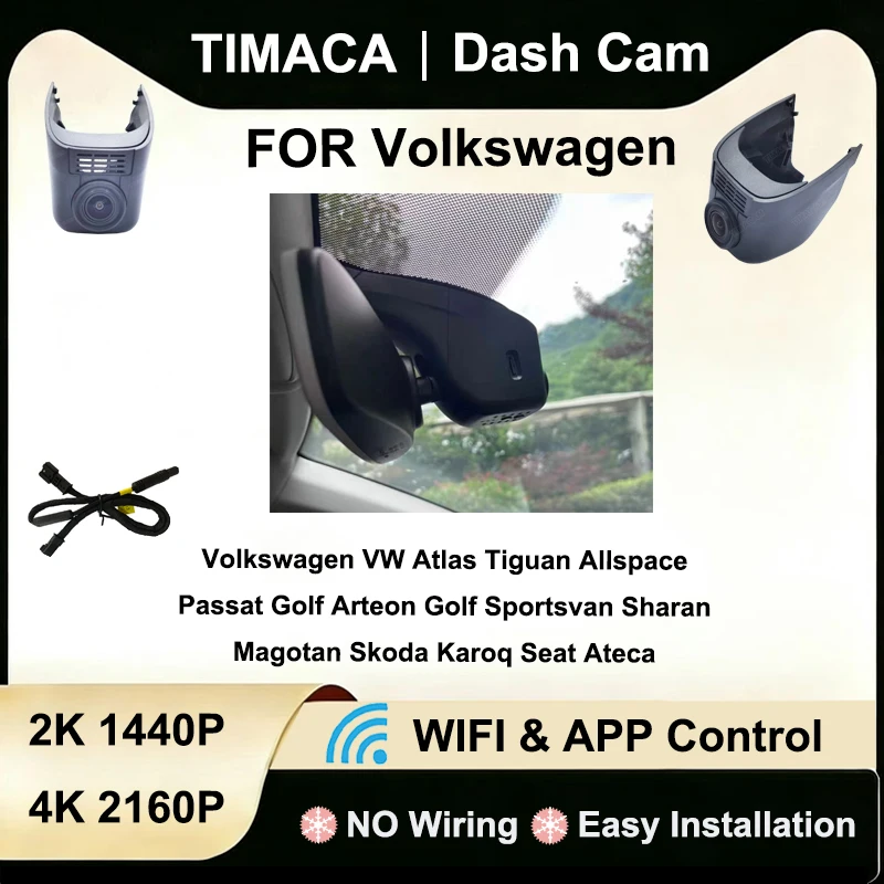

Видеорегистратор 2K 4K Wi-Fi для Volkswagen VW Tiguan, Atlas, T-Cross, Tarek, Polo, Passat, Touran, Taigun, Golf, Arteon, Sharan, Multivan