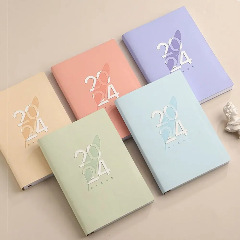 365 Days A5 Time Management Notepad PU Leather Feathers 2024 Daily Planner Lock wire To Do List Schedule Book Stationery