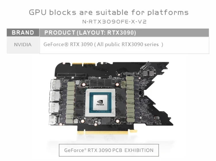 Bykski-NVIDIA RTX3090 GPU bloque de agua para NVIDIA RTX3090 Founder Edition tarjeta gráfica, radiador VGA 12V/5V AURA N-RTX3090FE-X-V2