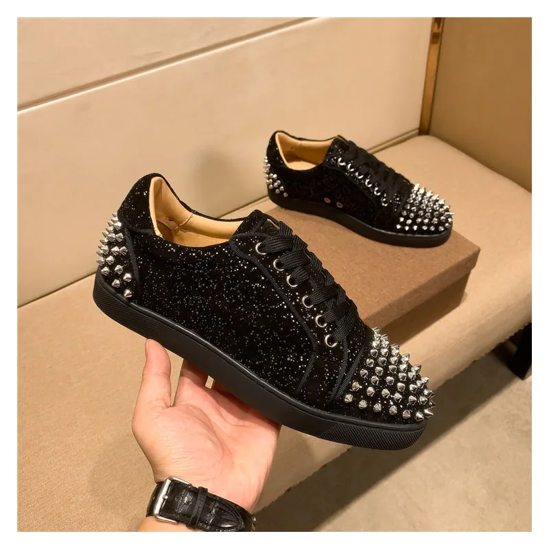 

large size men's fashion hip hop rock rivets shoes original leather studded shoe designer spikes sneakers personality footwear
