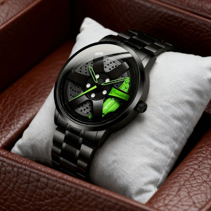 

Мужские черные и зеленые современные минималистичные универсальные кварцевые часы со стальным ремешком.