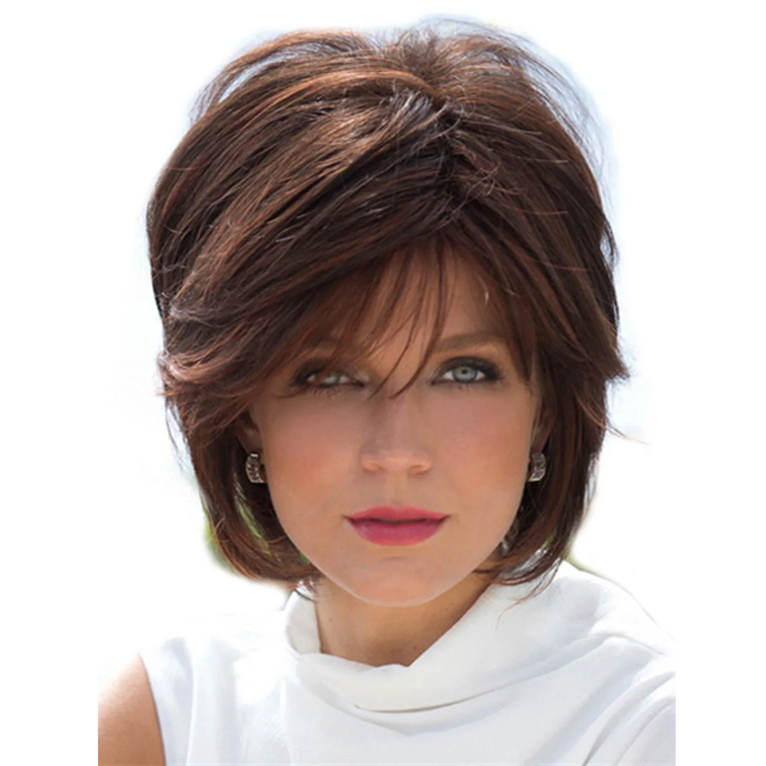 

Synthetic Short Red Brown Curly Wig With Bangs For White Women Bob Wigs For Daily Costume Party Holiday