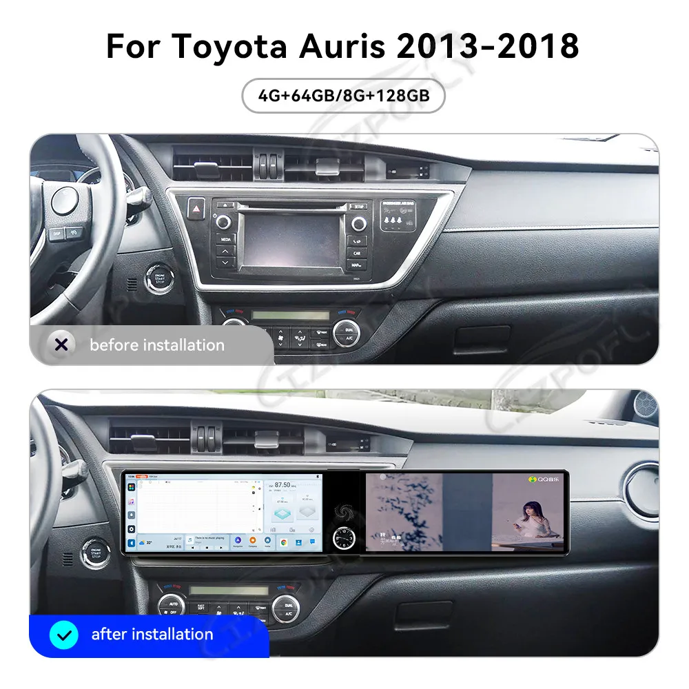 

Двойной 12,3-дюймовый сенсорный экран Carplay для Toyota Auris 2013–2018, GPS-навигация, мультимедийный проигрыватель, головное устройство