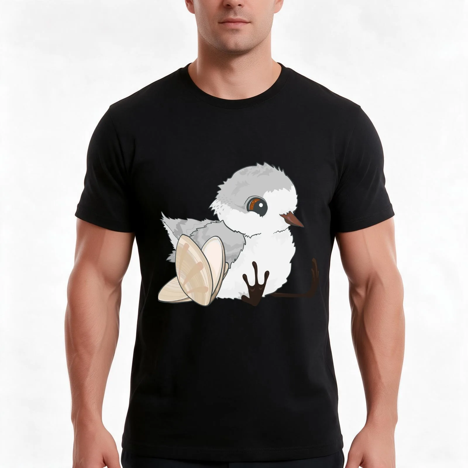 Piper - Baby Sandpiper with Shells T-Shirt Summer Casual Cotton Tee Oversized Streetwear Tops Vintage Graphic Print