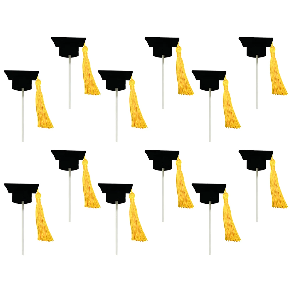 

12pcs Graduation Cap Topper Decorations Phd Hat Dessert Toppers Paper Cake Decor Premium Material Safe Excellent Cake