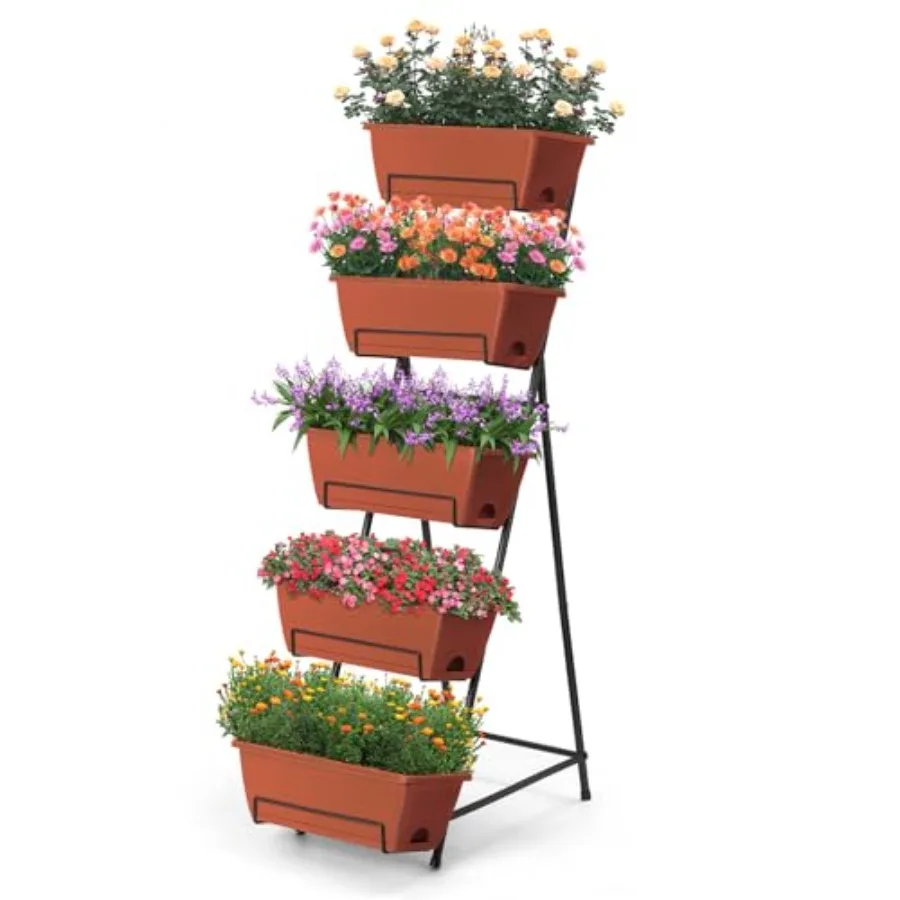 

5 Tier Vertical Raised Garden Bed Planter Box Vertical Raised Bed with Drainage Holes for Indoor Outdoor Herbs Flowers Vegetabl
